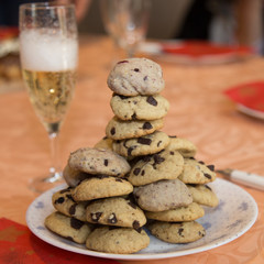 Home made cookies with a glass of champagne