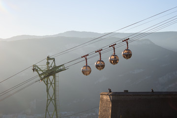 Telepherique of Grenoble with the Vercors mountains