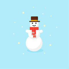 Christmas Snowman in red scarf and hat - vector illustration.