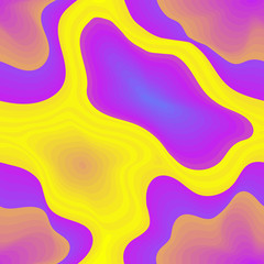 Vector seamless pattern, liquid lines, bright acid colors. Abstract dynamical rippled surface, visual halftone 3D effect, illusion of movement, trendy design with gradient layers. Pink, purple, yellow
