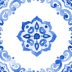 Delft blue style seamless pattern. Dutch motives - 124378849