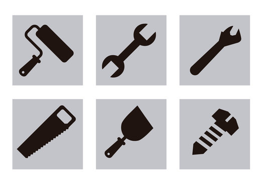 25 Square Grayscale Tool, Construction, and Painting Icons