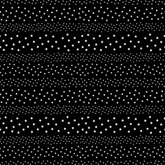 Polka dot vector monochrome seamless pattern, different chaotic white circles on black background. Abstract endless texture, design element for prints, cover, fabric, textile, wallpaper, digital, web
