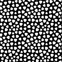 Vector monochrome seamless pattern, white geometric triangle spots on black background. Abstract endless texture for fabric print, card, table cloth, furniture, banner, cover, decoration, wrapping