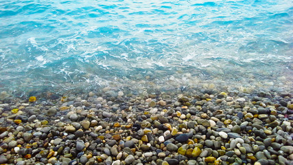 pebble beach, the Mediterranean Sea. Liguria, Cote d'Azur, France
