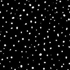 Hand drawn chaotic dots, spots and blobs vector seamless pattern. Monochrome abstract background, cosmos, snowfall illustration. Endless texture for website, banner, print, decoration, cover, wrapping