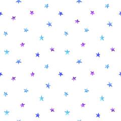 Seamless pattern with blue and violet watercolor stars