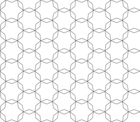 Fototapeta premium Vector monochrome seamless pattern, repeat ornamental background, thin lines, geometric tiles, oriental style, black & white. Abstract endless texture. Design element for tileable print, digital, web
