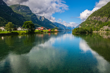 Fototapeta na wymiar Amazing nature view with fjord and mountains. Norway