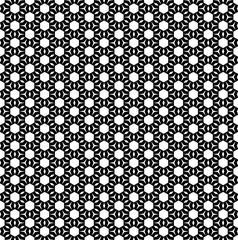 Vector monochrome seamless pattern, repeat ornamental background with black & white geometric figures, hexagons, triangles, rhombuses. Abstract subtle endless texture. Editable design element