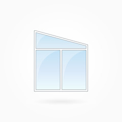 Window frame vector illustration, double modern window with trapezium top. White plastic window with blue sky glass, outdoor objects collection, flat style. Editable isolated design element. Eps 10