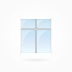 Window frame vector illustration, two-leaved square closed modern window. White plastic window with blue sky glass, outdoor objects collection, flat style. Editable isolated design element. Eps 10.