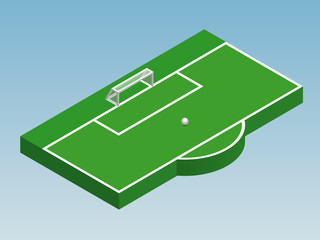 3D isometric illustration of football goal, part of football field, penalty area with ball. Vector illustration of soccer pitch, sport theme. Isolated editable design element for infographics, banner