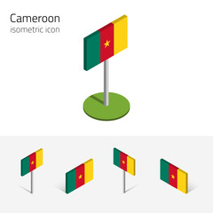Fototapeta premium Cameroonian flag (Republic of Cameroon), vector set of isometric flat icons, 3D style. African country flags. Editable design elements for banner, website, presentation, infographic, map, card. Eps 10