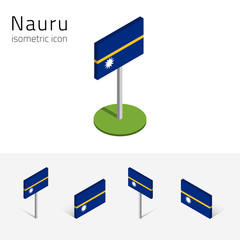 Fototapeta premium Nauruan flag (Republic of Nauru), vector set of isometric flat icons, 3D style, different views. Editable design elements for banner, website, presentation, infographic, poster, map, collage. Eps 10