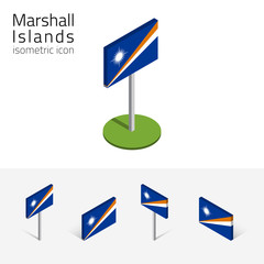 Republic of the Marshall Islands flag, vector set of isometric flat icons, 3D style, different views. 100% editable design elements for banner, website, presentation, infographic, poster, map. Eps 10