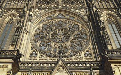 Detail of St. Vitus' Cathedral Tower in the city of Prague