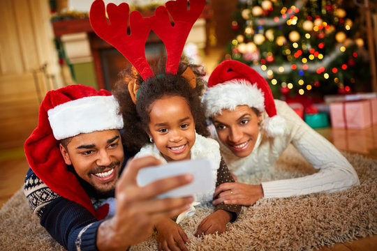 Christmas lovely family making selfie