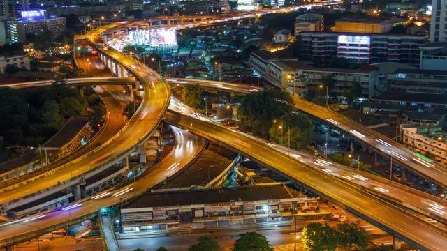 Expressway in the city,Bangkok. Night time lapse - original size 4k (4096x2304)