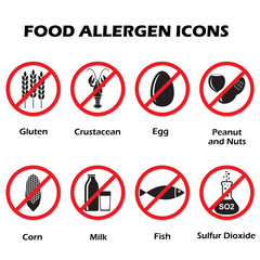 Food allergen icons set isolated on white background. Vector illustration