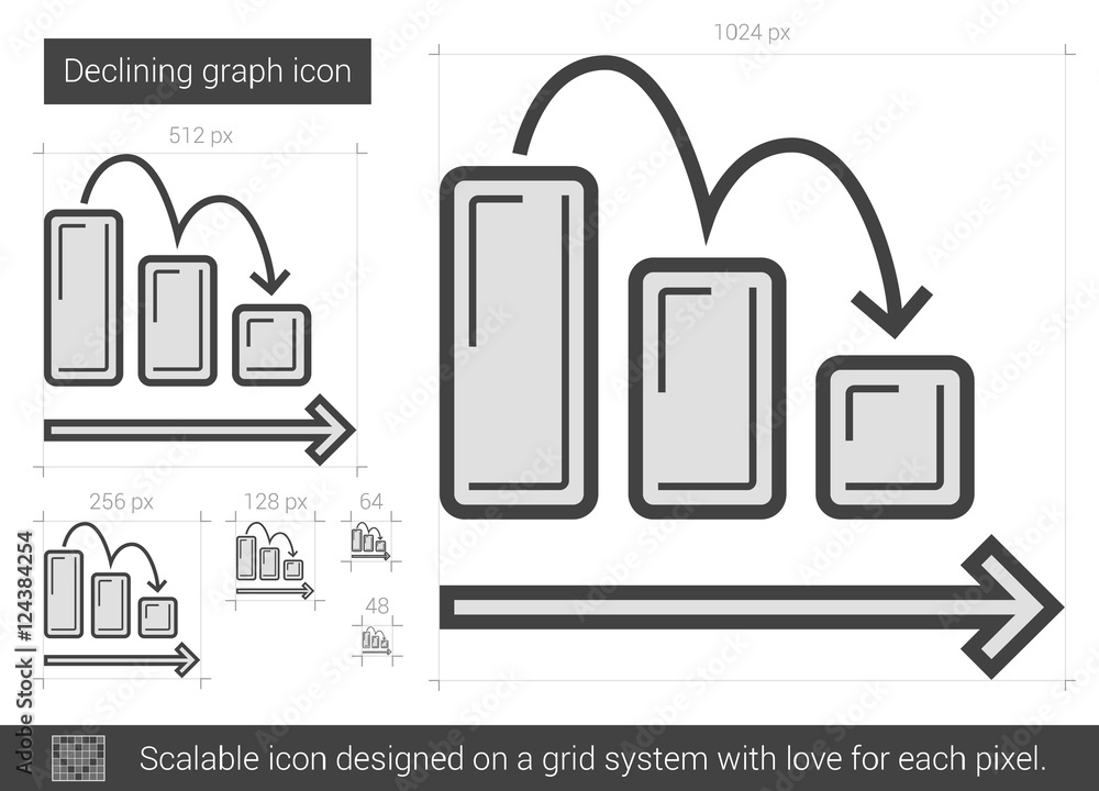 Poster declining graph line icon.