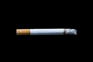 cigarette with ashes isolated on black background