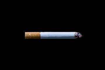 cigarette with ashes isolated on black background