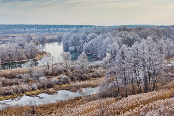 Winter landscape, Trees covered with hoarfrost