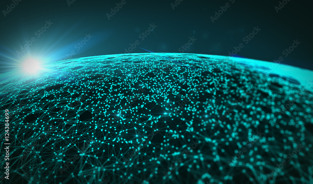 Poster Technology background/Technology background abstract background with connecting dots and lines. Connection structure digital communication. Earth futuristic technology abstract background.