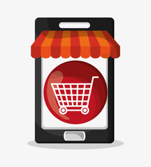 Smartphone and cart icon. Social media and digital marketing theme. Colorful design. Vector illustration