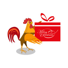 Rooster gives a gift and wishes Merry Christmas