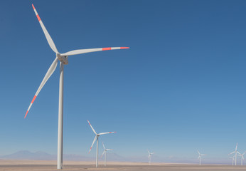 Windmill turbines in a wind farm in the Atacama Desert near Calama, Chile