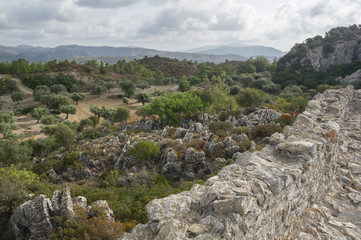 Asklipio Castle, Rhodes Island, Greece. Asklipio Castle was built in the XIII century. Local residents long ago used it during the invasion of pirates. 