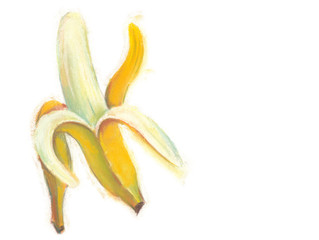 Author's pastel illustration with banana for poster, flyer, season caffe, web banners, labels for food, drink and cosmetics, seamless pattern.