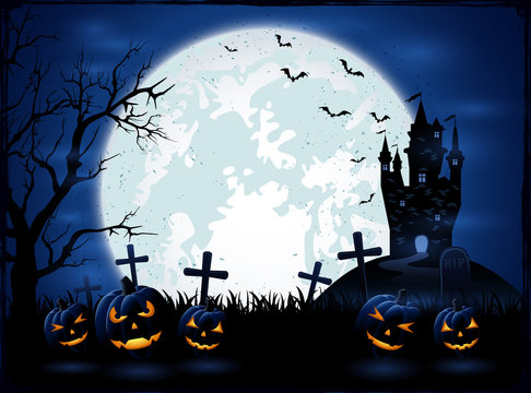Dark Halloween night with pumpkins