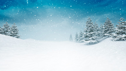 Obraz premium snow covered calm winter landscape at snowfall