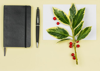 Christmas office desktop greetings card with yellow background