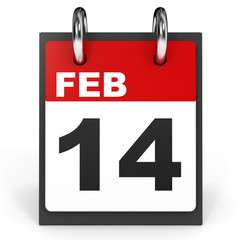 February 14. Calendar on white background.