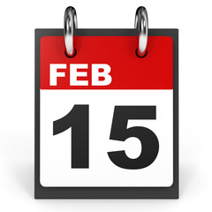 February 15. Calendar on white background.