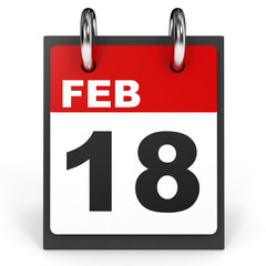 February 18. Calendar on white background.