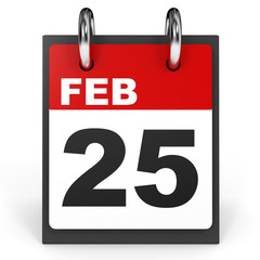 February 25. Calendar on white background.
