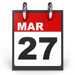 March 27. Calendar on white background.