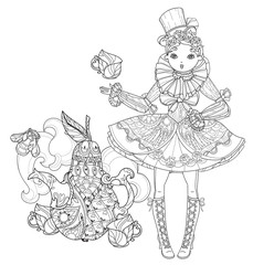 Vector cute fairy girl in flowers doodle