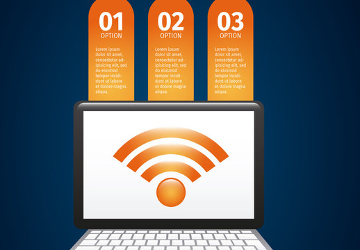 Orange And White Laptop Wifi Connection Infographic Template