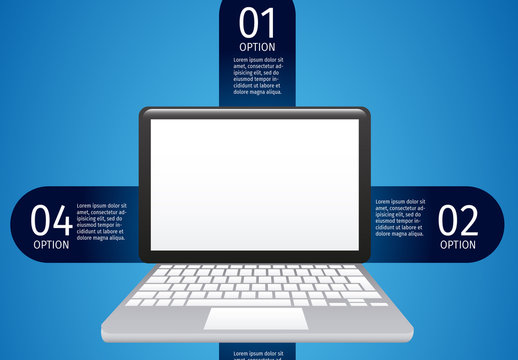 Blue And Dark Blue Laptop Digital Options Infographic Template