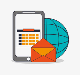 Smartphone and envelope icon. digital marketing media and seo theme. Colorful design. Vector illustration