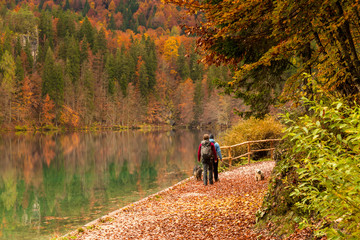 girls trekking in the wood