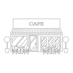 Vector illustration of building restaurant and cafe line icon