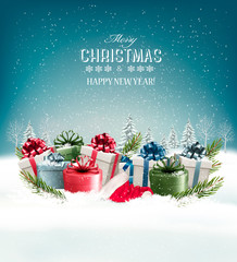 Fototapeta na wymiar Holiday Christmas background with a gift boxes. Vector.