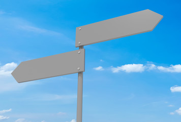 Blank Road Signs Pointing In Opposite Directions, 3d illustration